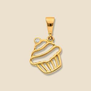 14K Solid Gold Cupcake Charm | Modern Jewelry | Symbols of Celebration, and Joy